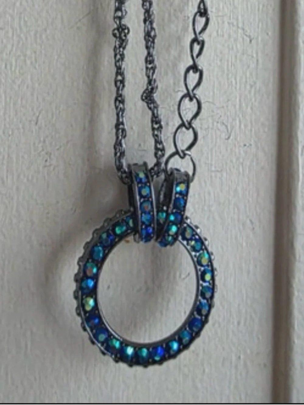 Blue Crystal Circle Pendant Necklace - Women Jewelry